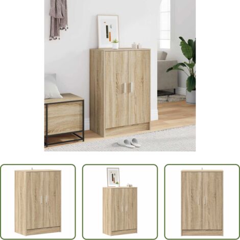 vidaXL Armario de zapatos -  Mueble zapatero madera contrachapada roble Sonoma 60x35x92 cm