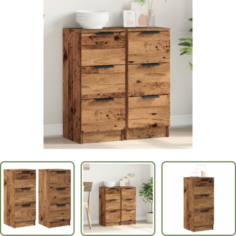 vidaXL Armario decorativo -  Aparadores 2 uds madera ingeniería madera envejecida 30x30x70cm