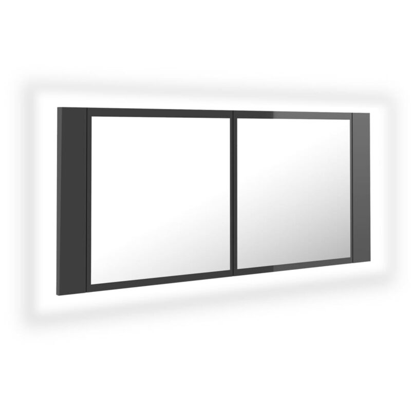 

vidaXL Armario espejo de baño con luz LED gris brillante 100x12x45 cm - Gris