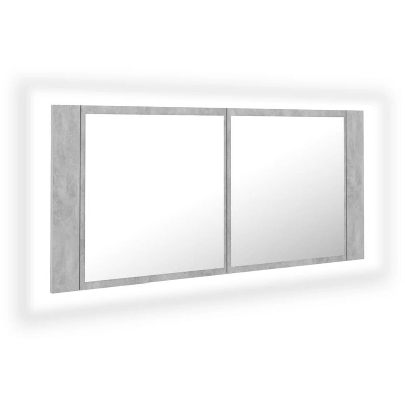 

vidaXL Armario espejo de baño con luz LED gris hormigón 100x12x45 cm - Gris