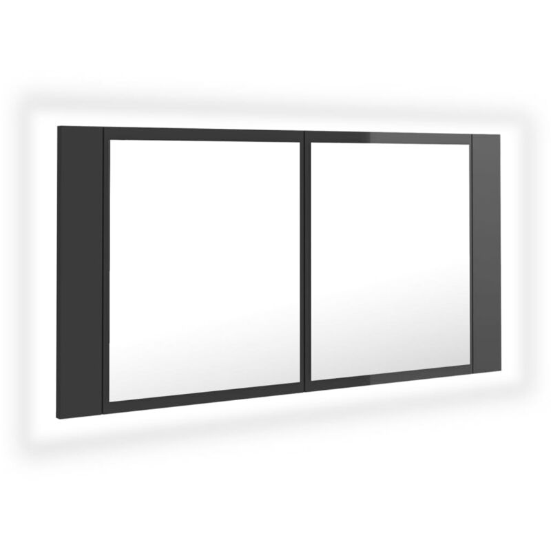 

vidaXL Armario espejo de baño luz LED gris brillante 90x12x45 cm - Gris