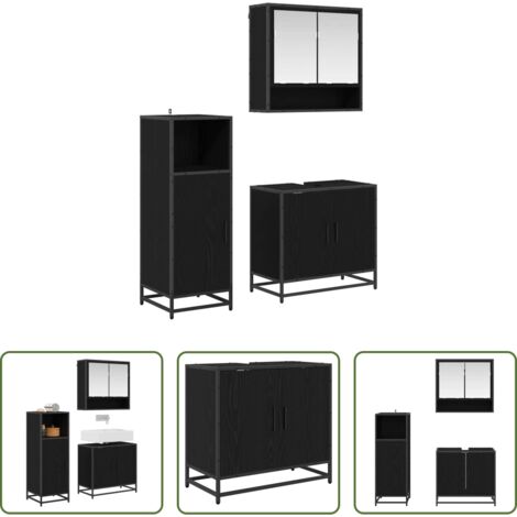 vidaXL Armario espejo -  Juego de muebles de baño 3 pcs Roble Negro Madera contrachapada