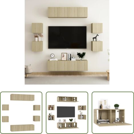 vidaXL Armario estéreo -  Juego de muebles de salón 8 piezas roble Sonoma