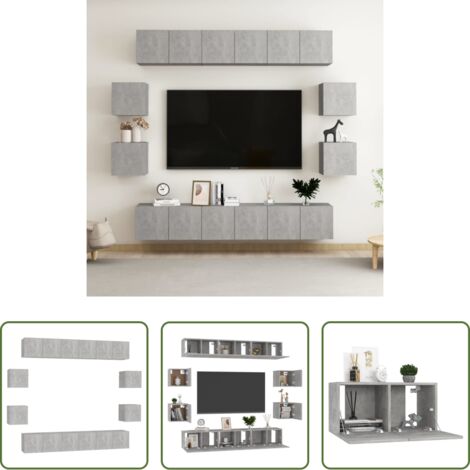 vidaXL Armario estéreo -  Set de muebles de salón 10 pzas madera ingeniería gris hormigón