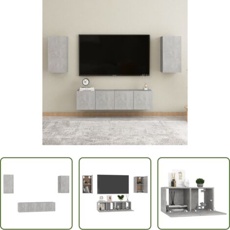 vidaXL Armario estéreo -  Set de muebles de salón 4 pzas madera ingeniería gris hormigón