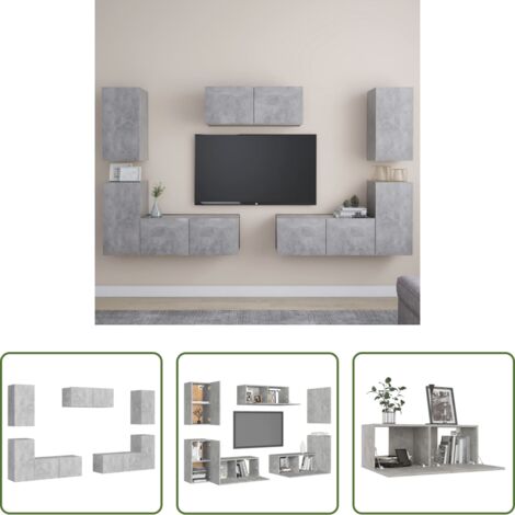 vidaXL Armario estéreo -  Set muebles de salón TV 7 pzas madera ingeniería gris hormigón