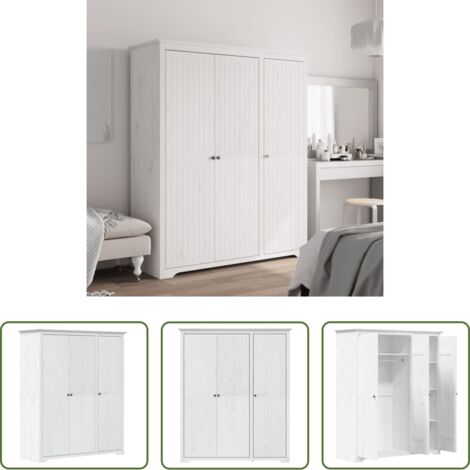 vidaXL Armario francés -  Armario BODO madera maciza de pino blanco 146x53,5x173 cm