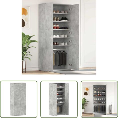 vidaXL Armario gris concreto -  Armario Zapatero con estante Gris Concreto 80 x 39 x 178 cm