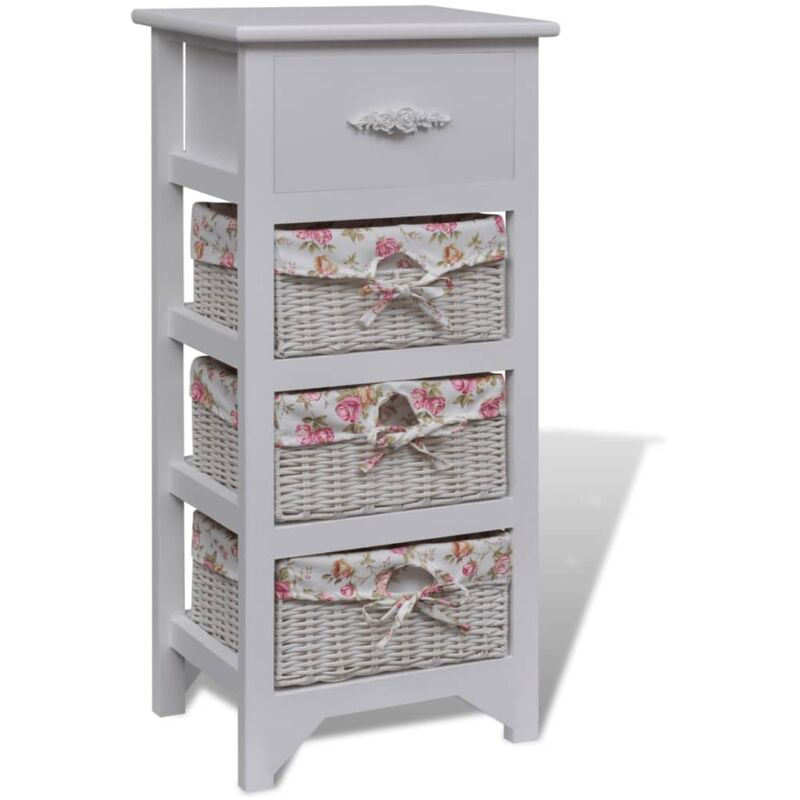 

vidaXL Armario Madera Paulownia Blanco con Un Cajón y Tres Cestas - Blanco