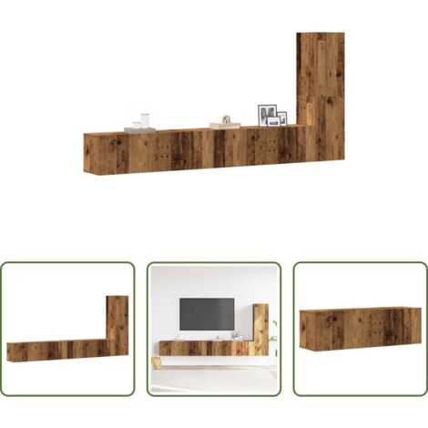 vidaXL Armario multimedia -  Conjunto de mueble de TV 3 piezas montado la pared madera vieja
