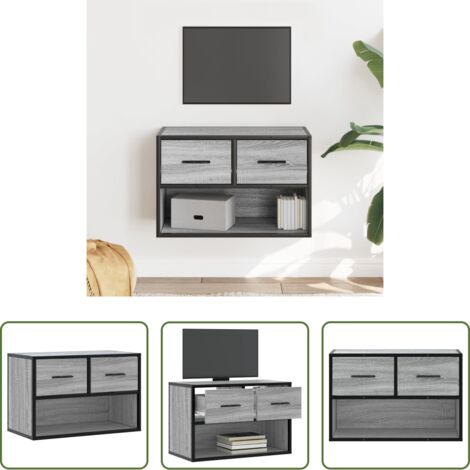 vidaXL Armario multimedia -  Mueble de TV madera y metal roble ahumado 60x31x39,5 cm