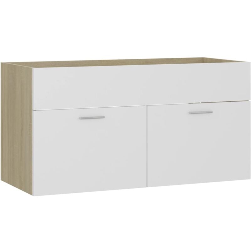 

vidaXL Armario para lavabo aglomerado blanco roble Sonoma 90x38,5x46cm - Blanco