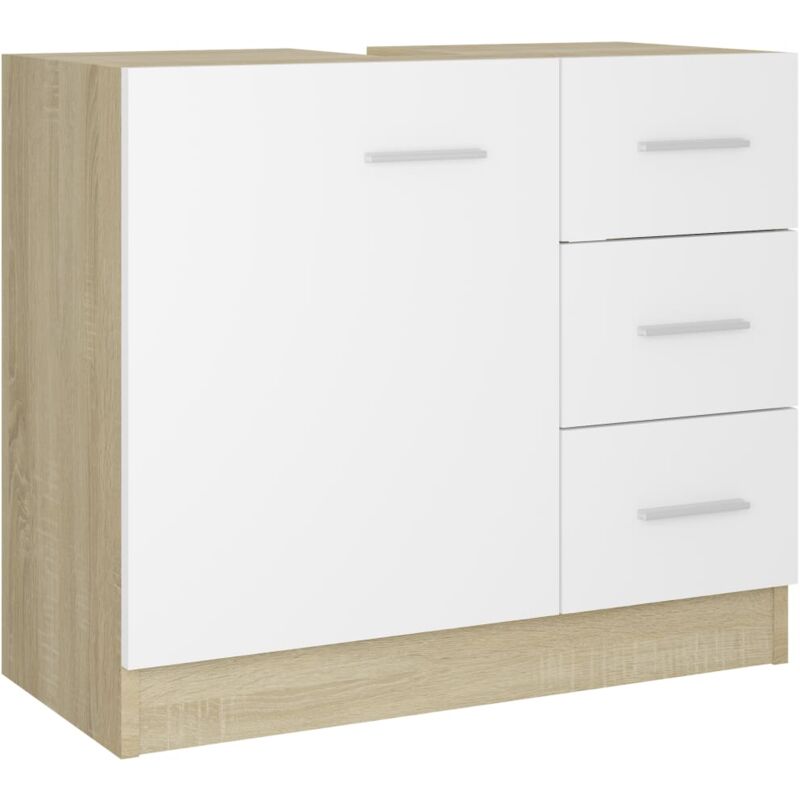 

vidaXL Armario para lavabo aglomerado blanco y roble Sonoma 63x30x54cm - Blanco