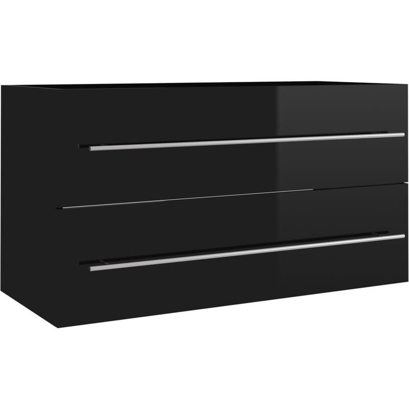 

vidaXL Armario para lavabo aglomerado negro brillante 90x38,5x48 cm - Negro