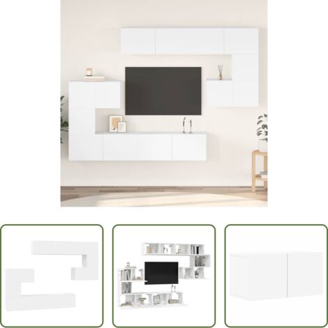 vidaXL Armario para TV -  Set de mueble para TV de 8 piezas madera de ingeniería blanco