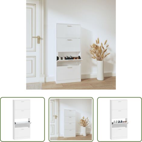 vidaXL Armario para zapatos -  Mueble zapatero madera contrachapada blanco brillo 59x17x150 cm