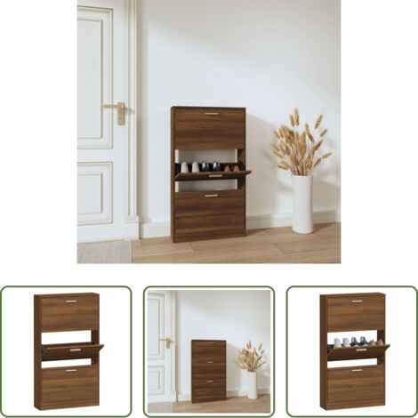 vidaXL Armario para zapatos -  Mueble zapatero madera contrachapada marrón roble 59x17x108 cm