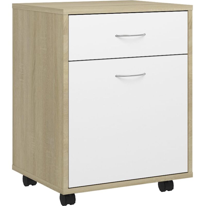 

vidaXL Armario rodante de aglomerado 45x38x54 cm blanco y roble Sonoma - Blanco