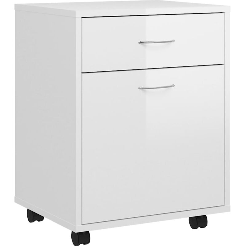 

vidaXL Armario rodante de aglomerado 45x38x54 cm blanco con brillo - Blanco