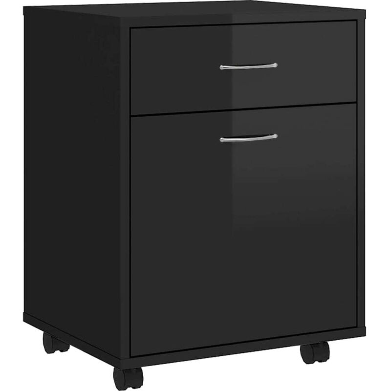

vidaXL Armario rodante de aglomerado 45x38x54 cm negro con brillo - Negro