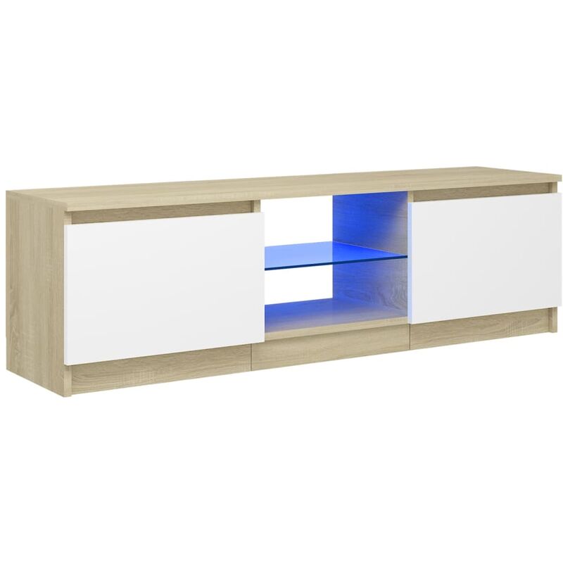 

Armario TV con luces LED blanco y roble Sonoma 120x30x35,5 cm - Blanco - Vidaxl