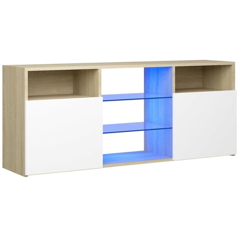 

Vidaxl - Armario TV con luces LED blanco y roble Sonoma 120x30x50 cm - Blanco