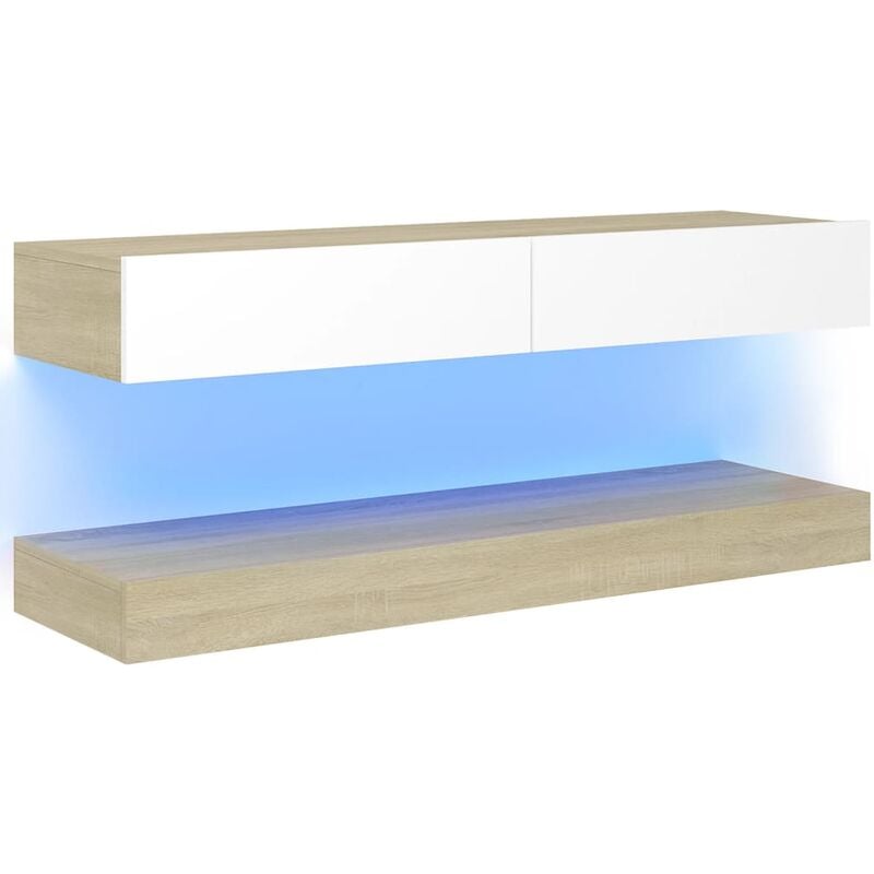 

vidaXL Armario TV con luces LED blanco y roble Sonoma 120x35 cm - Blanco