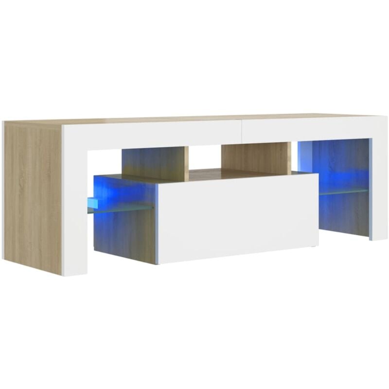 

vidaXL Armario TV con luces LED blanco y roble Sonoma 120x35x40 cm - Blanco