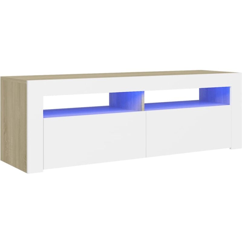 

Armario TV con luces LED blanco y roble Sonoma 120x35x40 cm - Beige - Vidaxl