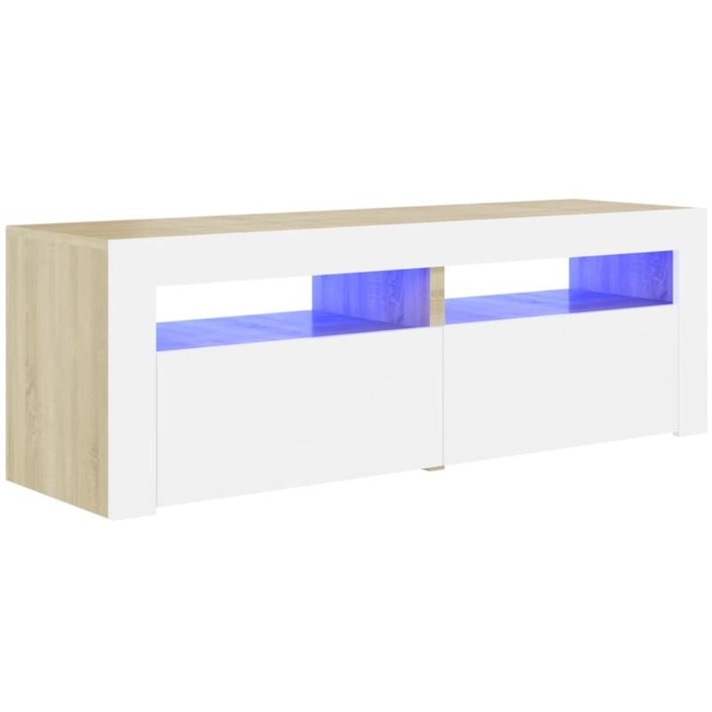 

vidaXL Armario TV con luces LED blanco y roble Sonoma 120x35x40 cm - Blanco