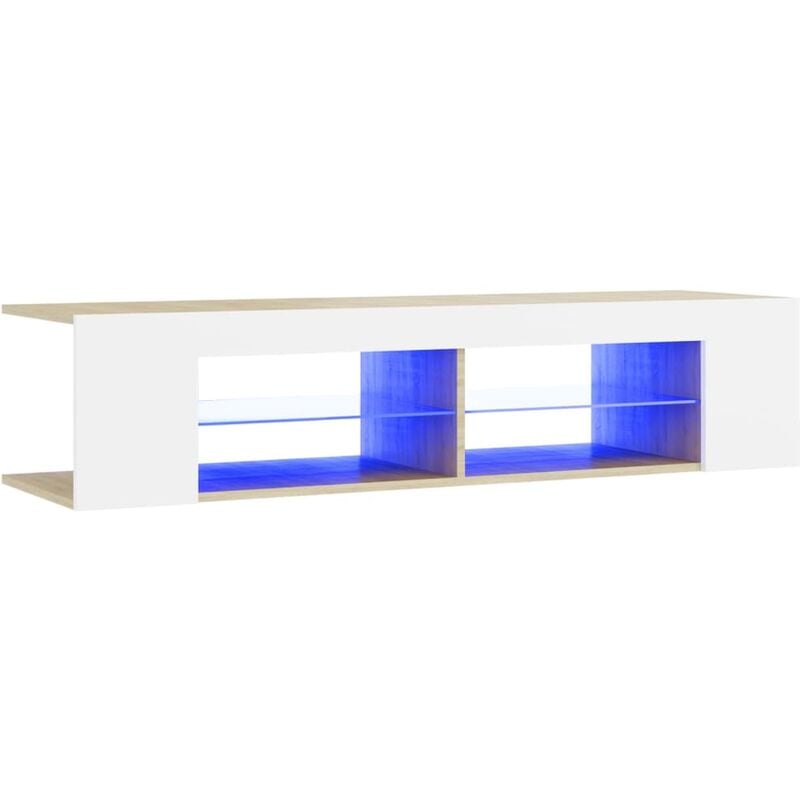 

vidaXL Armario TV con luces LED blanco y roble Sonoma 135x39x30 cm - Blanco