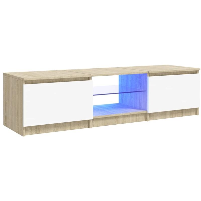 

Vidaxl - Armario TV con luces LED blanco y roble Sonoma 140x40x35,5 cm - Blanco