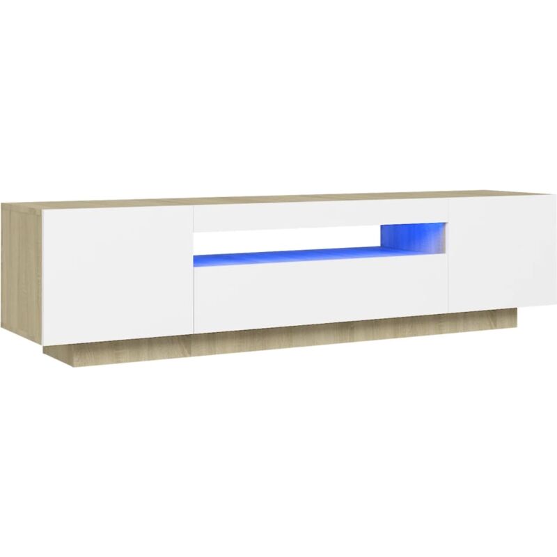 

Vidaxl - Armario TV con luces LED blanco y roble Sonoma 160x35x40 cm - Blanco