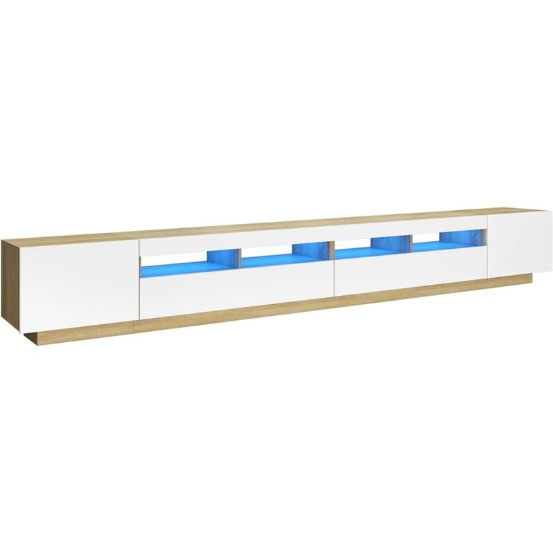 

Armario TV con luces LED blanco y roble Sonoma 300x35x40 cm - Beige - Vidaxl