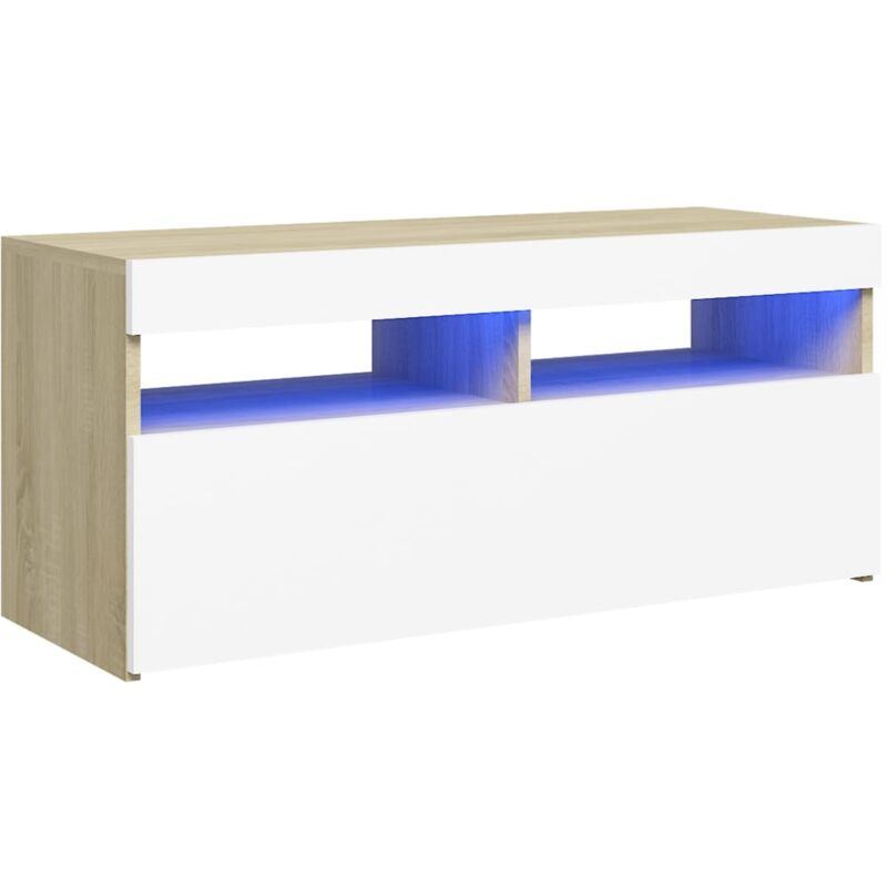 

Vidaxl - Armario TV con luces LED blanco y roble Sonoma 90x35x40 cm - Blanco
