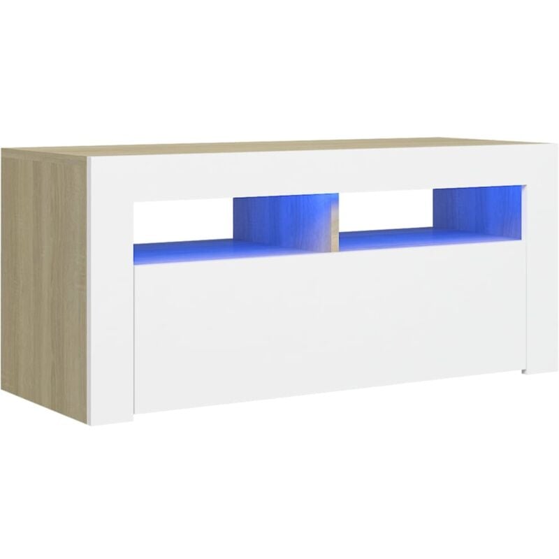 

Armario TV con luces LED blanco y roble Sonoma 90x35x40 cm - Blanco - Vidaxl