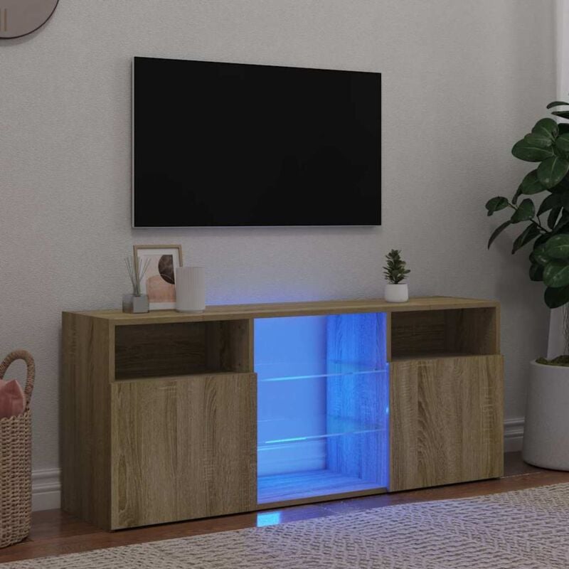 

Vidaxl - Armario TV con luces LED roble Sonoma 120x30x50 cm - Marrón