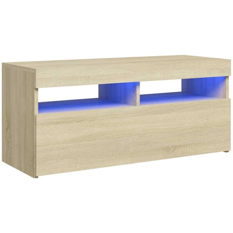 

vidaXL Armario TV con luces LED roble Sonoma 90x35x40 cm - Marrón