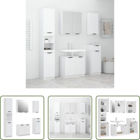 vidaXL Armarios de baño con espejo -  Juego de armarios de baño 5 piezas madera contrachapada blanco