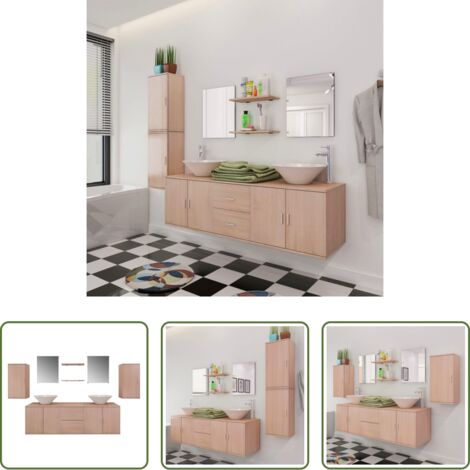 vidaXL Armarios de baño -  Conjunto de muebles de baño y lavabo 9 piezas beige