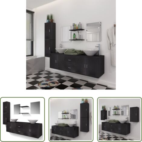 vidaXL Armarios de baño -  Conjunto de muebles de baño y lavabo 9 piezas negro