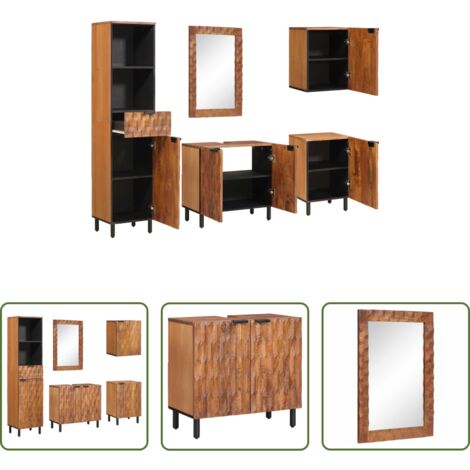 vidaXL Armarios de baño -  Juegos de Baño con cajón 5 pcs Madera de Acacia Marrón
