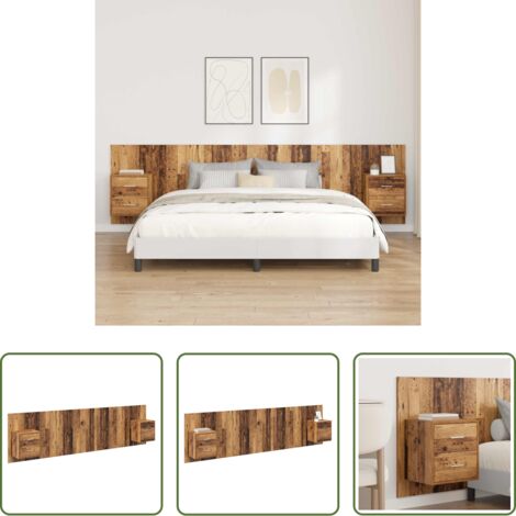 vidaXL Armarios de cama -  Cabecero con Mueble con cajón 3 pcs Madera envejecida