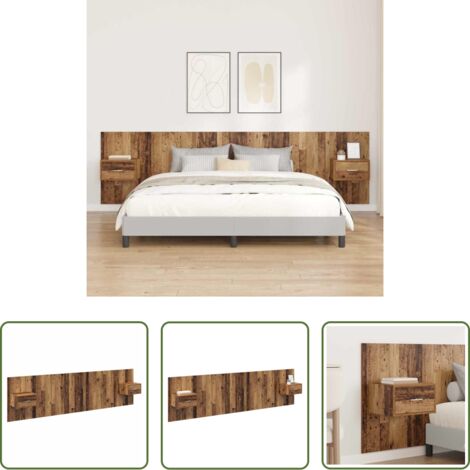 vidaXL Armarios de cama -  Cabecero con Mueble con cajón 3 pcs Madera envejecida