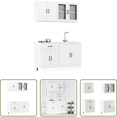vidaXL Armarios de cocina con patas ajustables -  Conjunto de armarios de cocina "Lucca" de 4 piezas en madera de ingeniería blanca brillante