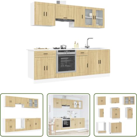 vidaXL Armarios de cocina con puertas de cristal -  Conjunto de armarios de cocina "Porto" de 8 piezas de madera de ingeniería de roble Sonoma