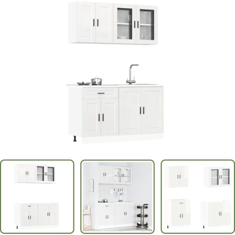 vidaXL Armarios de cocina de ingeniería -  Conjunto de armarios de cocina "Porto" de 4 piezas en madera de ingeniería blanca brillante