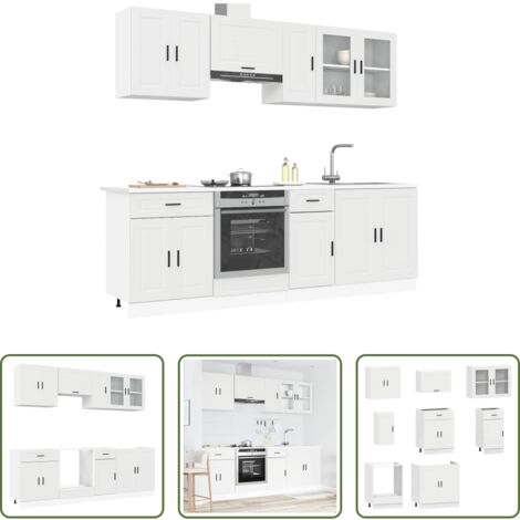 vidaXL Armarios de cocina de madera -  Conjunto de armarios de cocina "Porto" de 8 piezas en madera de ingeniería blanca