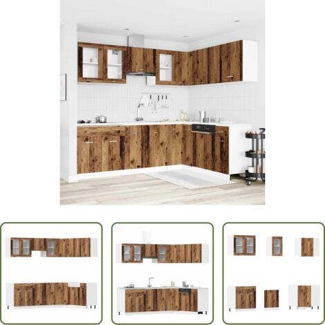 vidaXL Armarios de cocina de madera contrachapada -  Conjunto de armarios de cocina de 11 piezas "Lyon" de madera de ingeniería de madera vieja