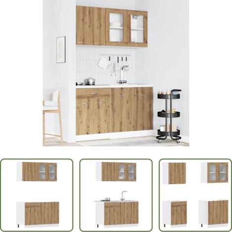 vidaXL Armarios de cocina de roble artesanal -  Conjunto de armarios de cocina de 4 piezas "Lyon" de en madera de ingeniería de roble artesanal